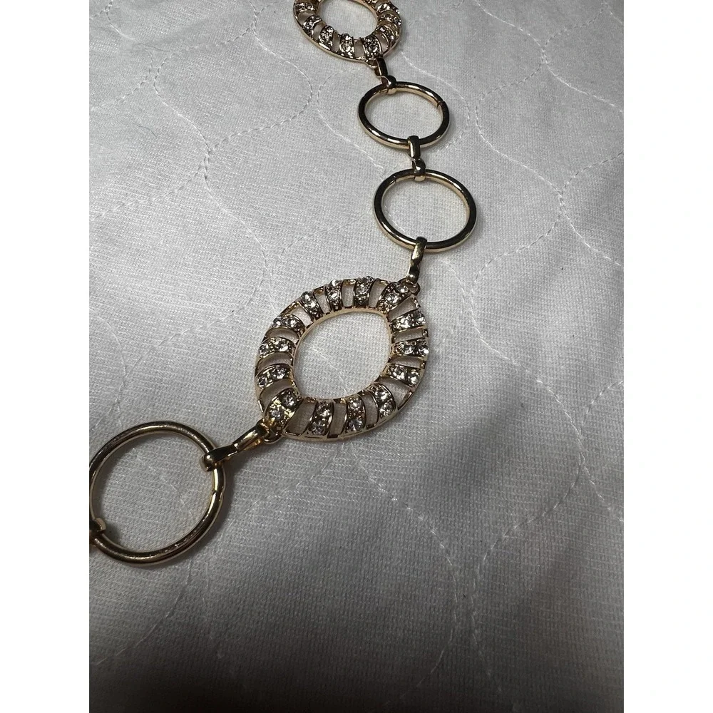 Women's‎ Belt Gold Tone Statement Fashion Circle Discs Metal Link W/ Rhinestones